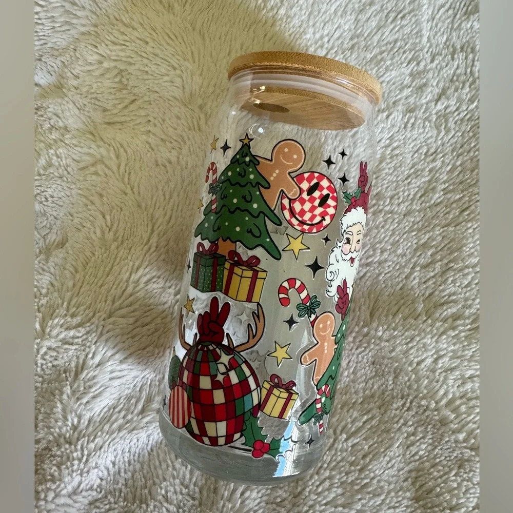 Retro Christmas 20oz Glass Can Cup